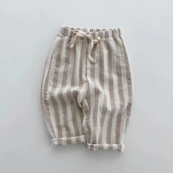 Cotton Stripe Trousers (Beige)