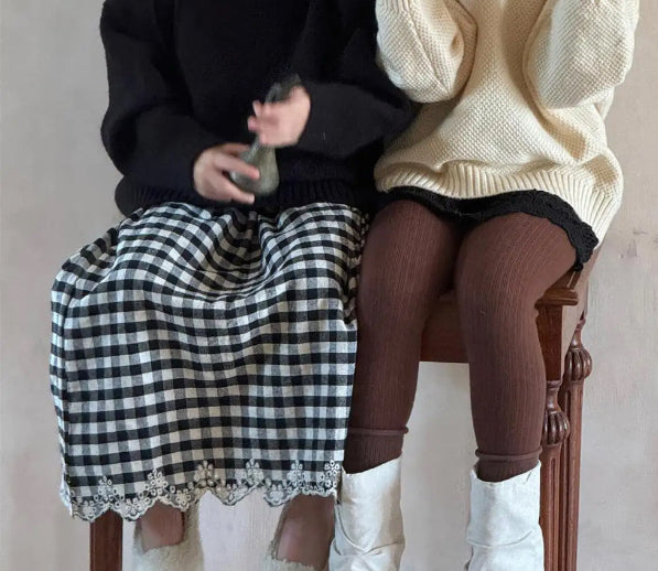 Checkered Embroidered Skirt