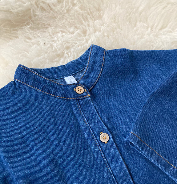 Denim Collarless Overalls