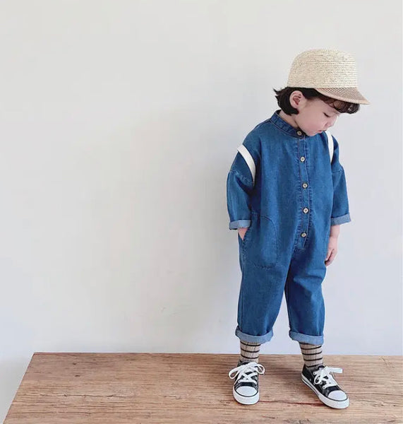 Denim Collarless Overalls