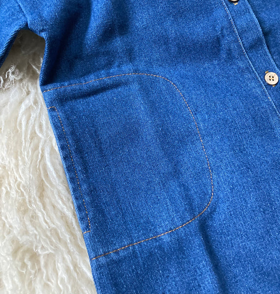 Denim Collarless Overalls