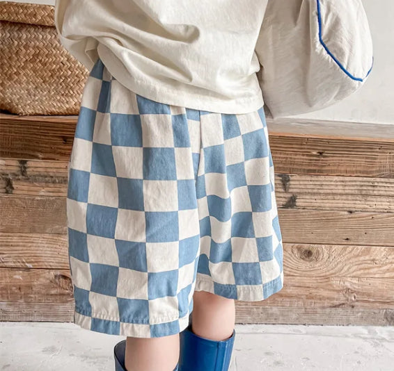 Loose Check Shorts (Blue)