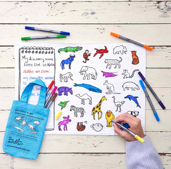 Eatsleepdoodle Colour in Placemat - Wold map: Animals & Sea life