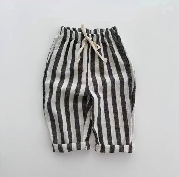 Cotton Stripe Trousers (Grey)