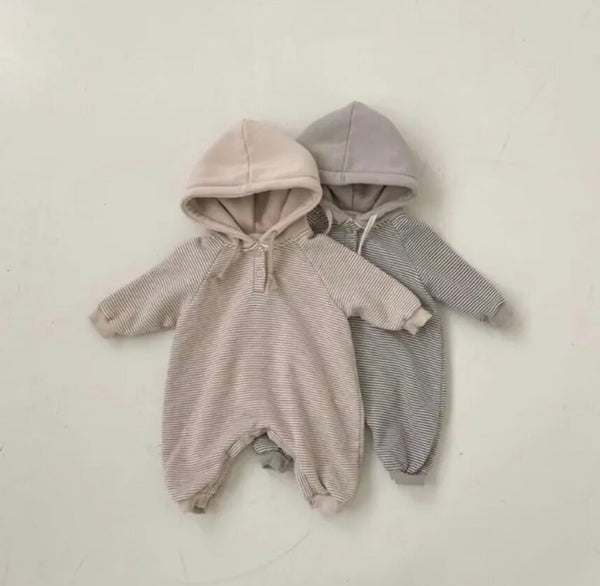 Stripe Hooded Romper (Beige)