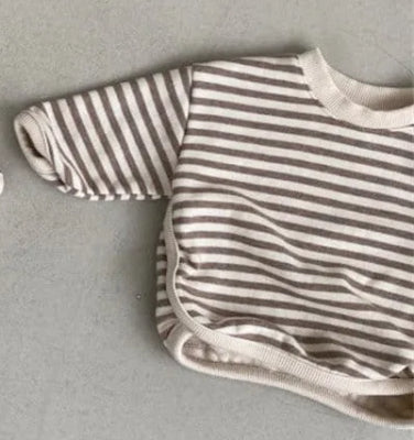 Stripe Cotton Sweatshirt (Beige)