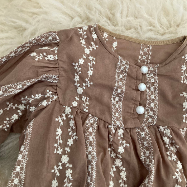 Embroidered Romper (Brown)