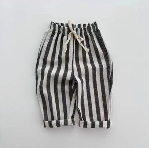 Cotton Stripe Trousers (Washed Black)
