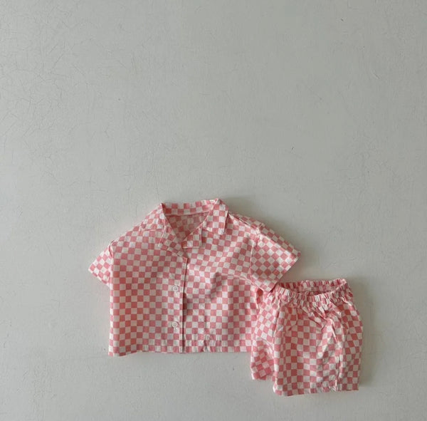 Checkered Shirt & Short Set (Pink)