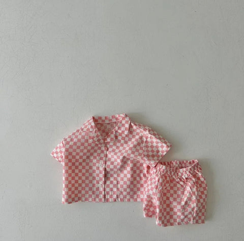 Checkered Shirt & Short Set (Pink)