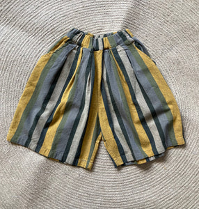 Cropped Stripe Trousers (Brown & Mustard)