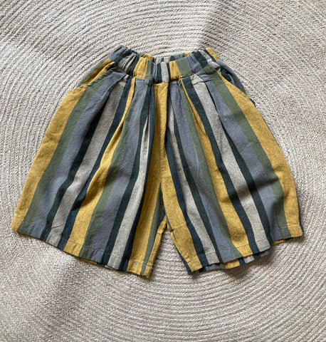 Cropped Stripe Trousers (Brown & Mustard)