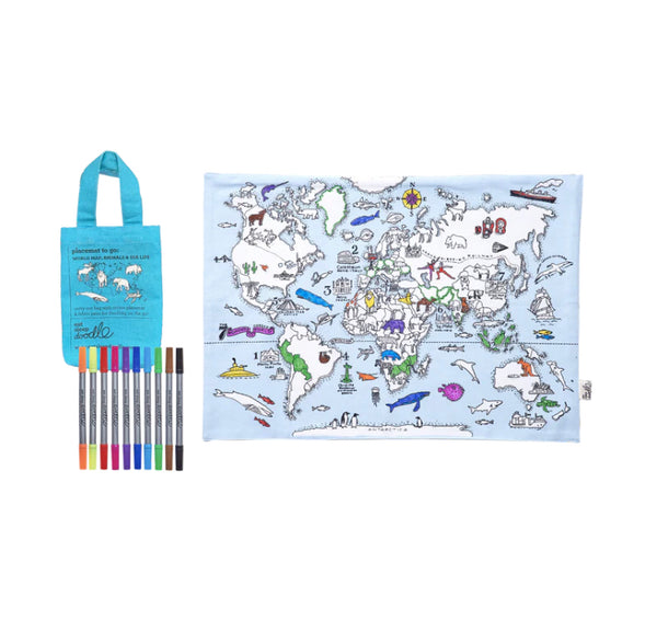 Eatsleepdoodle Colour in Placemat - Wold map: Animals & Sea life