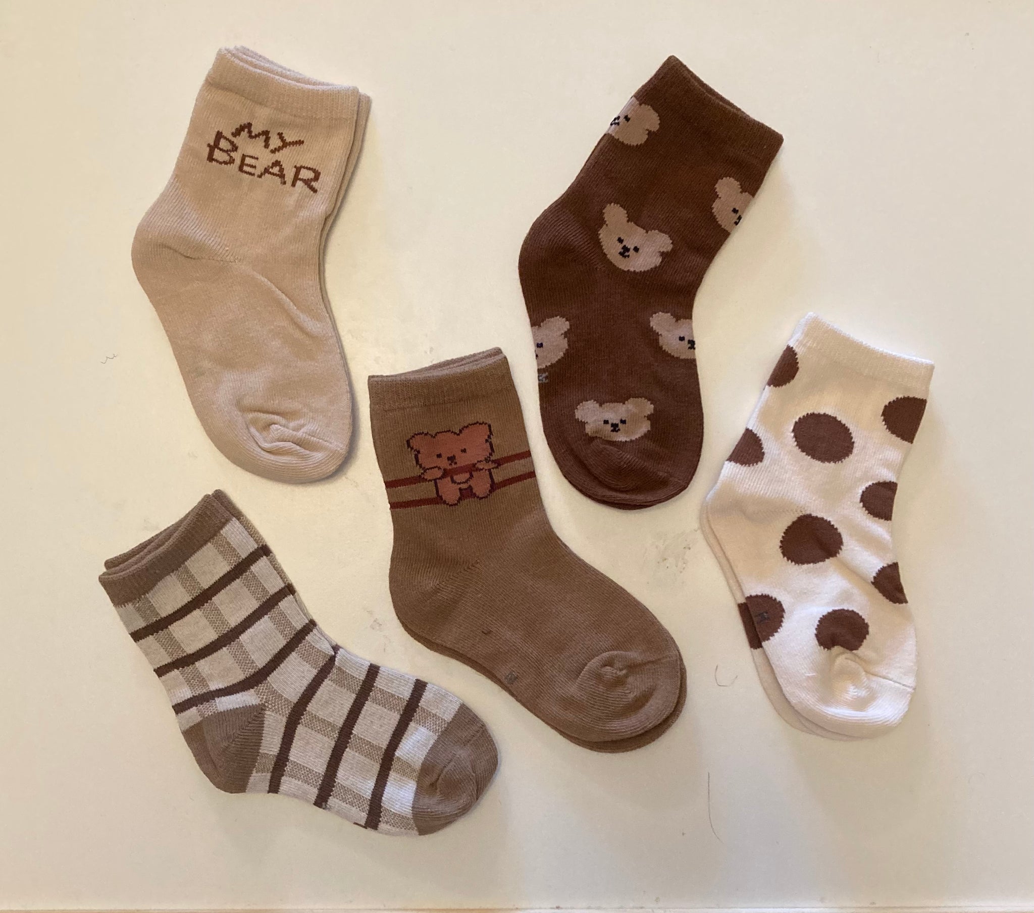 Bear Socks 5 pack (Browns)