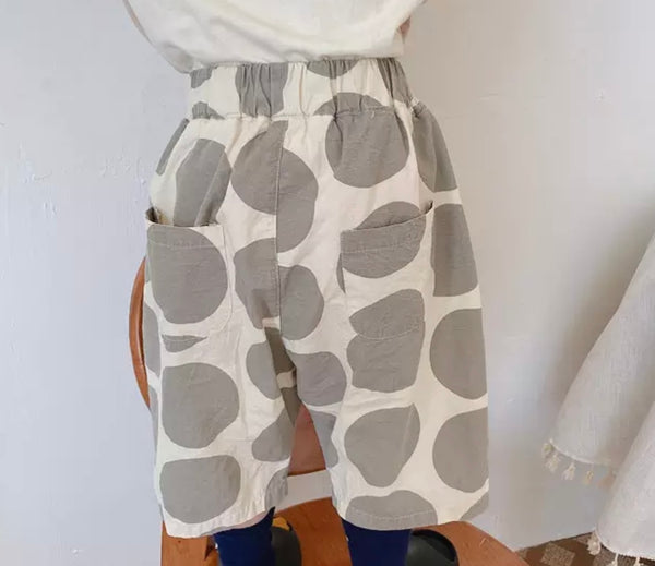 Large Spotted Cropped Trousers (Beige & Grey)