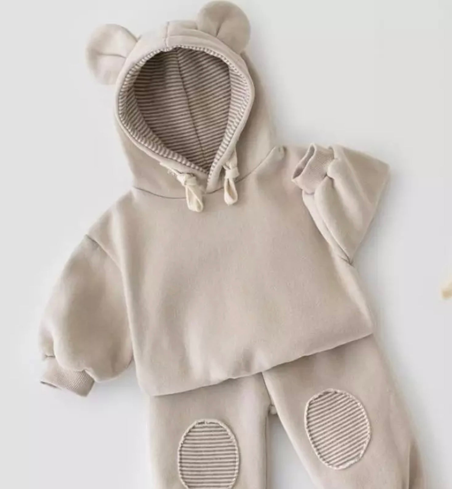 Stripe Lined Teddy Tracksuit (Beige)